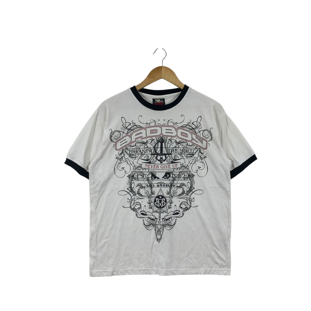 Vintage BAD BOY Y2K Skateboard Los Angeles Tee Shirt Top Cross Ringer