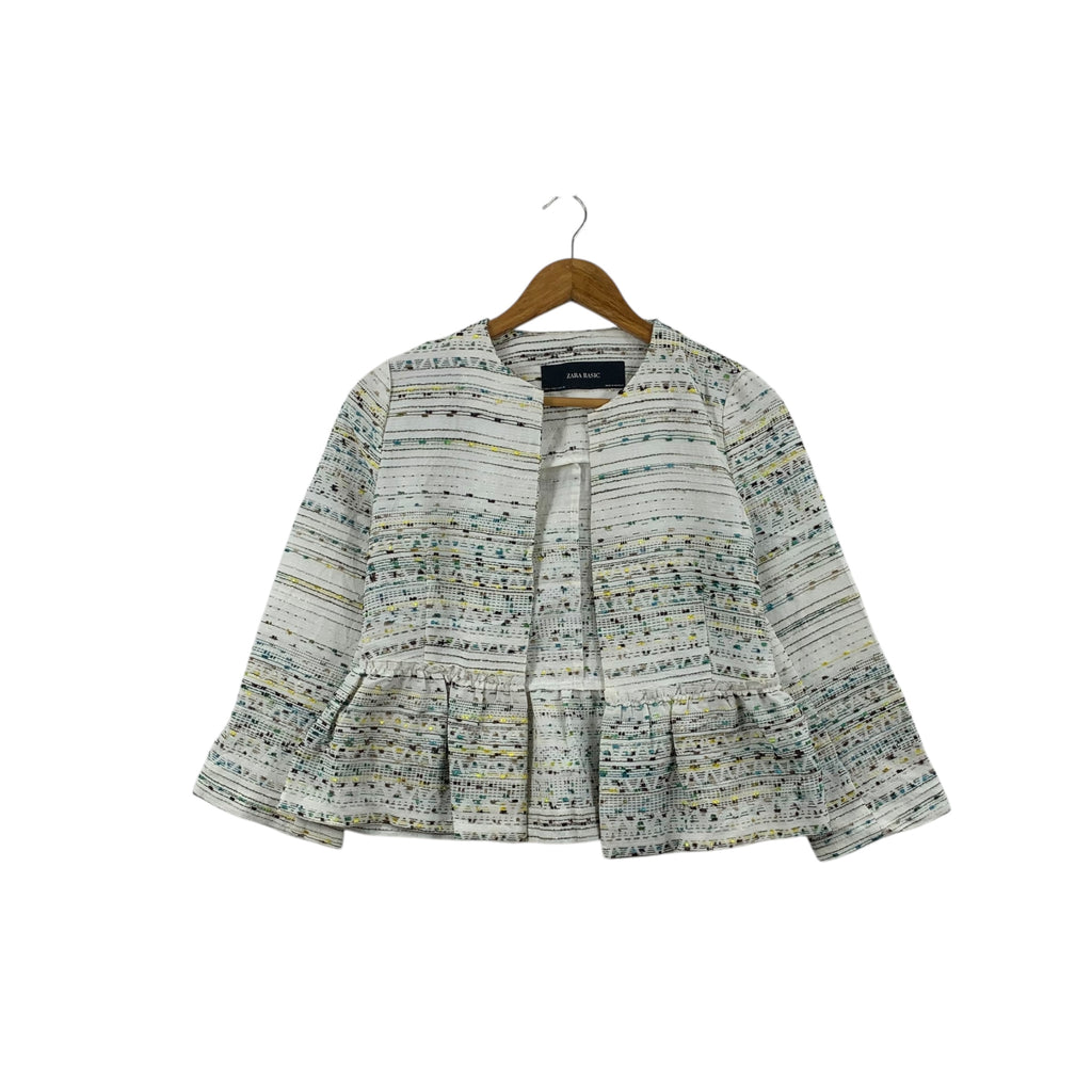 ZARA BASIC Tweed Peplum Chic Ruffled Hem Jacket Coat Blouse