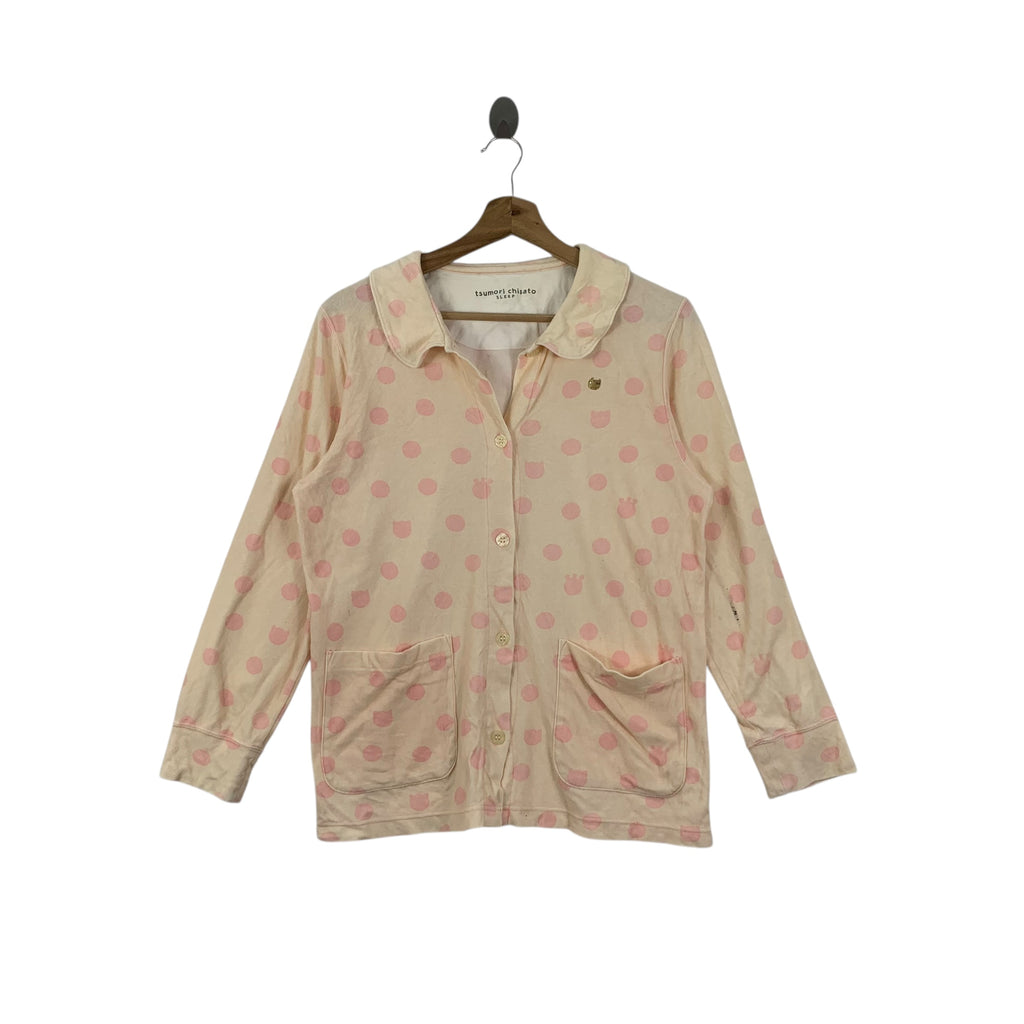 SSEY MIYAKE TSUMORI CHISATO Ne-Net Button Up Blouse Cardigan Sweater Over Print