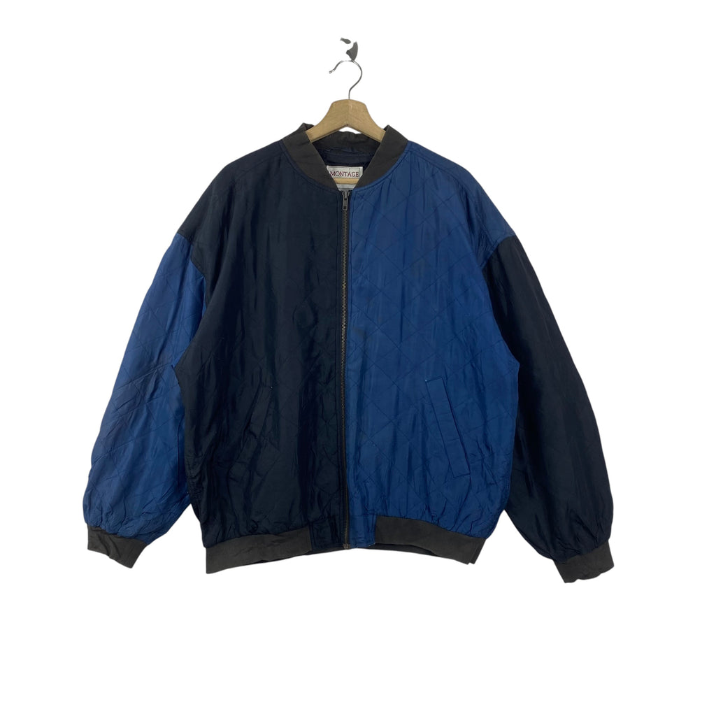 Vintage 80s MONTAGE  POUR HOMME Quilted Bomber Jacket Lightweight Windbreaker Full Zip Retro Streetwear
