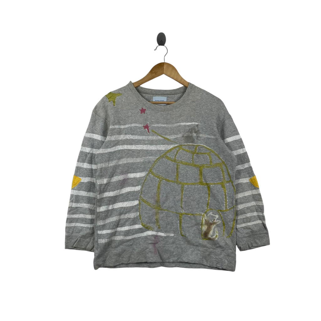 Vintage TSUMORI CHISATO Roo Graphic Long Sleeve Sweatshirt Crewneck Striped Sleeve Novelty Print Japanese Designer Casual