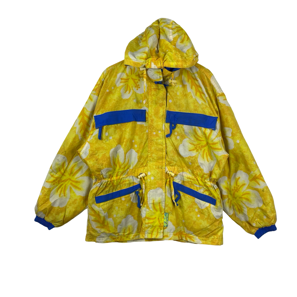 Vintage LESUD Floral Ski Jacket Flower Print Hooded Windbreaker Parka Japanese Retro Outdoor Snowboard Pocket
