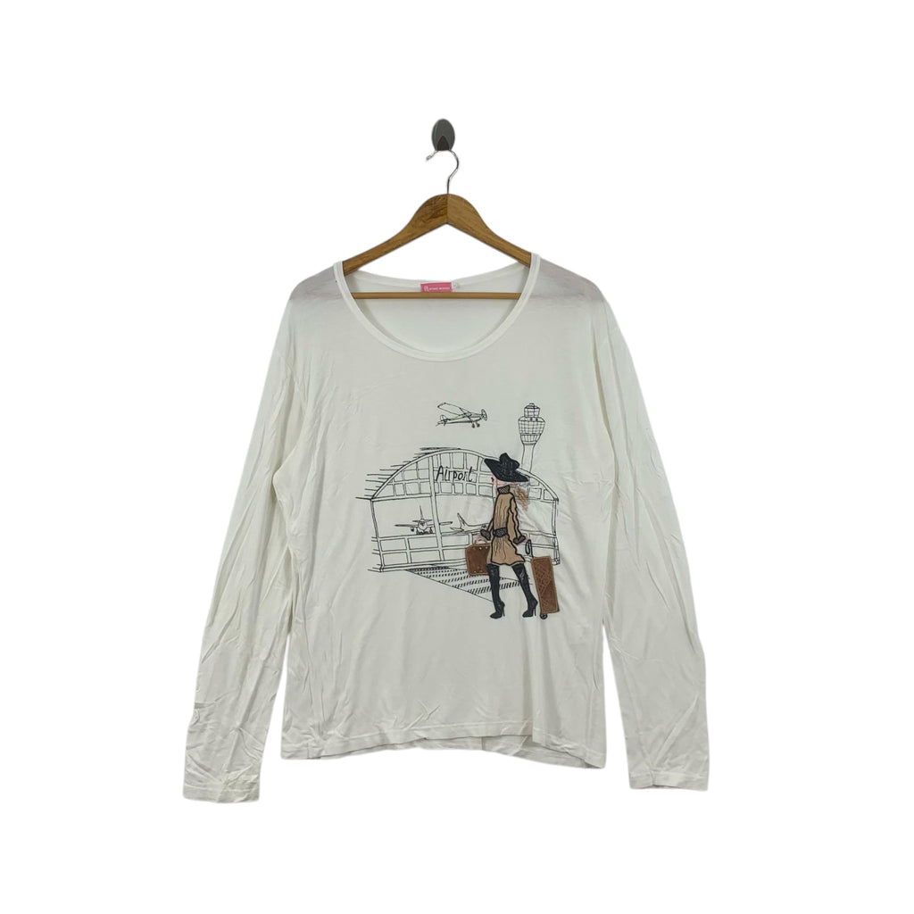 Vintage OTTIMO BRACCIO Made In Italy Embossed Logo Tee Shirt Top Blouse Long Sleeve