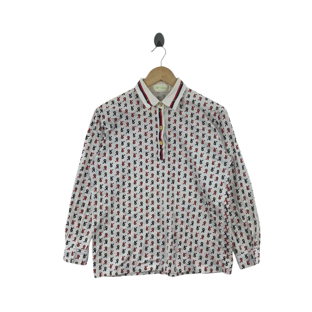 Vintage ARIAS PARIS Monogram Over Print AOP Polo Tee Shirt Top Design Studio Collection