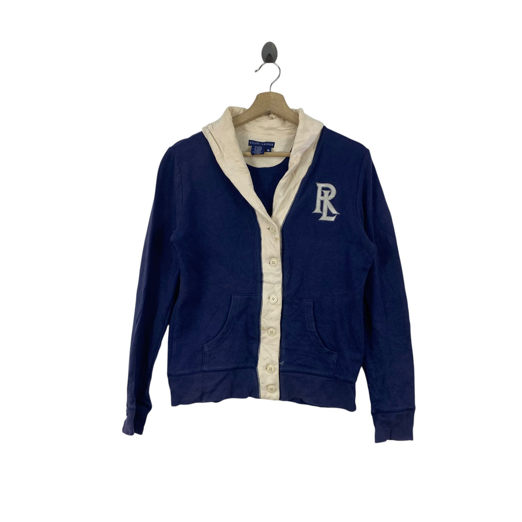 Vintage RALPH LAUREN Button Up Hoodie Jacket Spellout Logo Casual Y2K Preppy Sweatshirt Zip Hoodie Outerwear