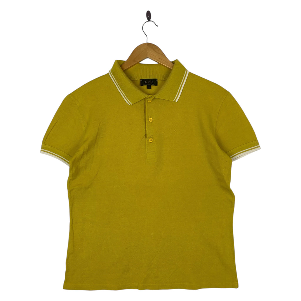 Vintage APC PARIS Rue De Fleurus Embroidered Logo Polo Tee Shirt Italy Yellow Short Sleeve