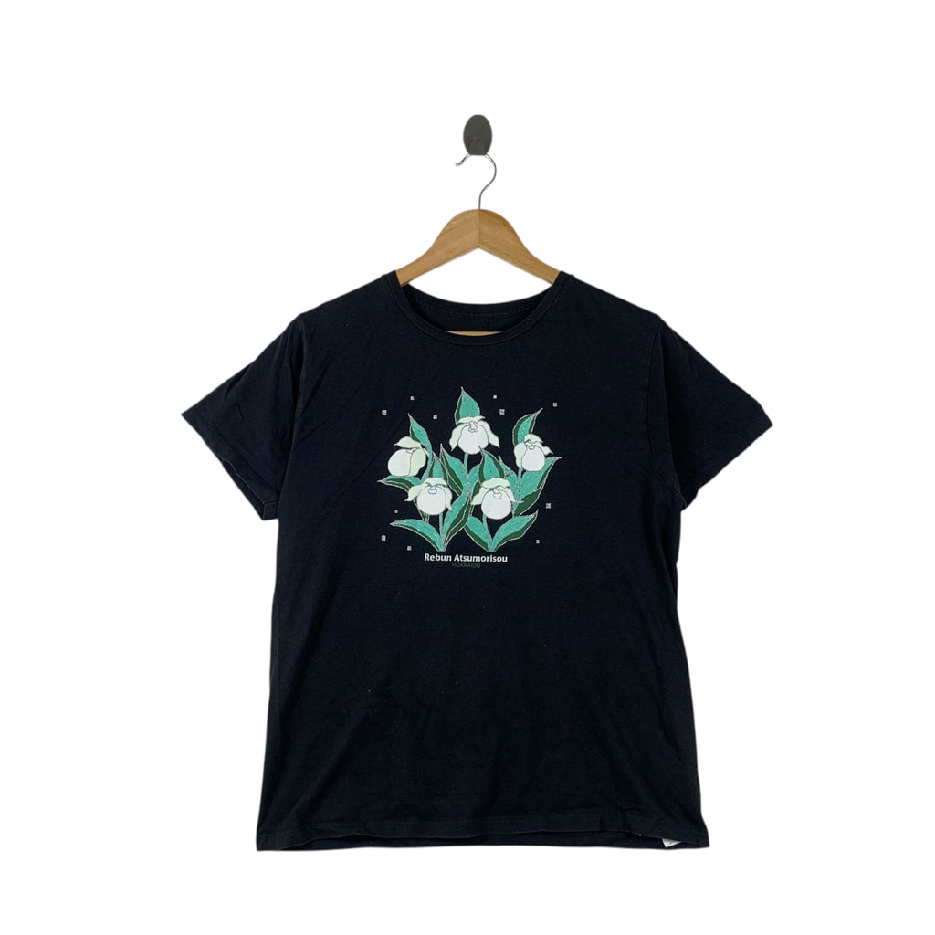 Vintage HOKKAIDO REBUN ATSUMORISOU Floral Culture Tee Shirt Top Made In Japan