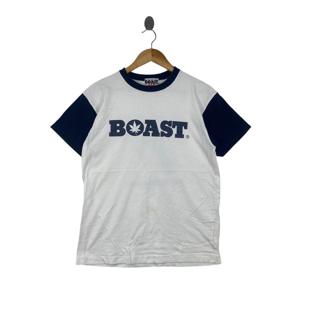 Vintage BOAST USA Cannabis Logo Ringer Tee Shirt Short Sleeve Streetwear Casual