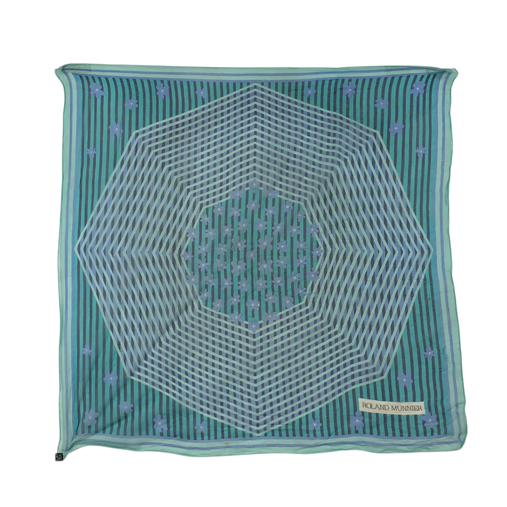 Vintage ROLAND MUNNIER Optical Geometric Silk Scarf Hand Rolled Shawl Neckerchief Hexagon Illusion
