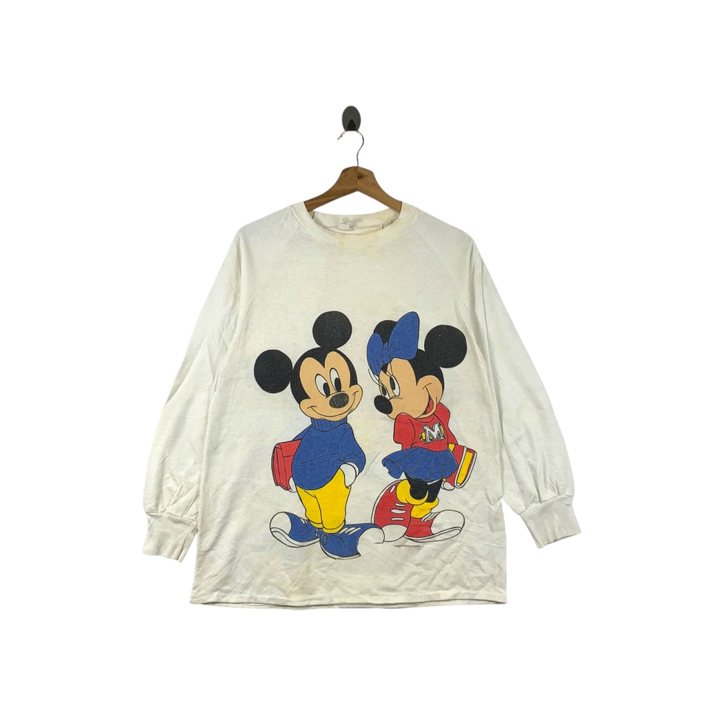 Vintage 80’ DISNEY MICKEY MOUSE Minnie College Sweatshirt Sweater Double Sided Pullover Jumper