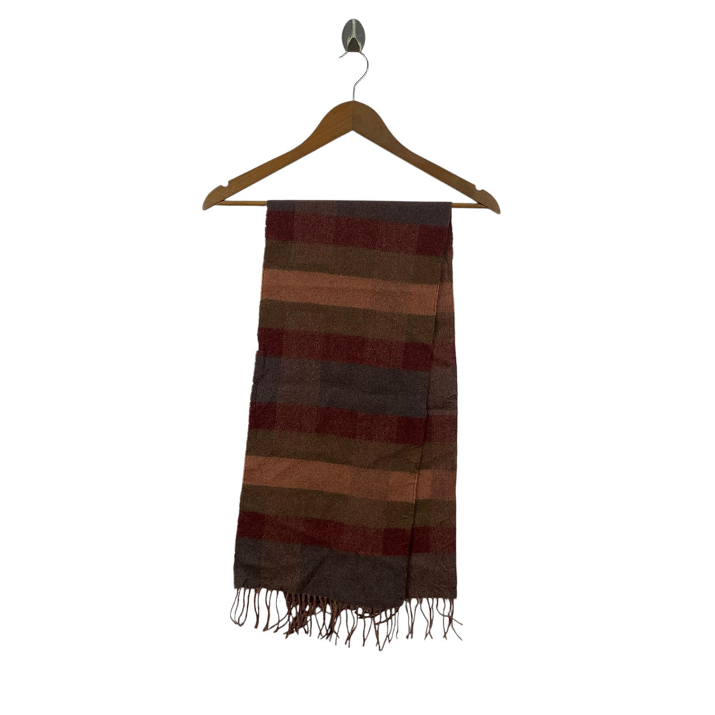 Vintage LONGCHAMP PARIS TARTAN Plaids Checks Muffler Scarf Shawl Fringes