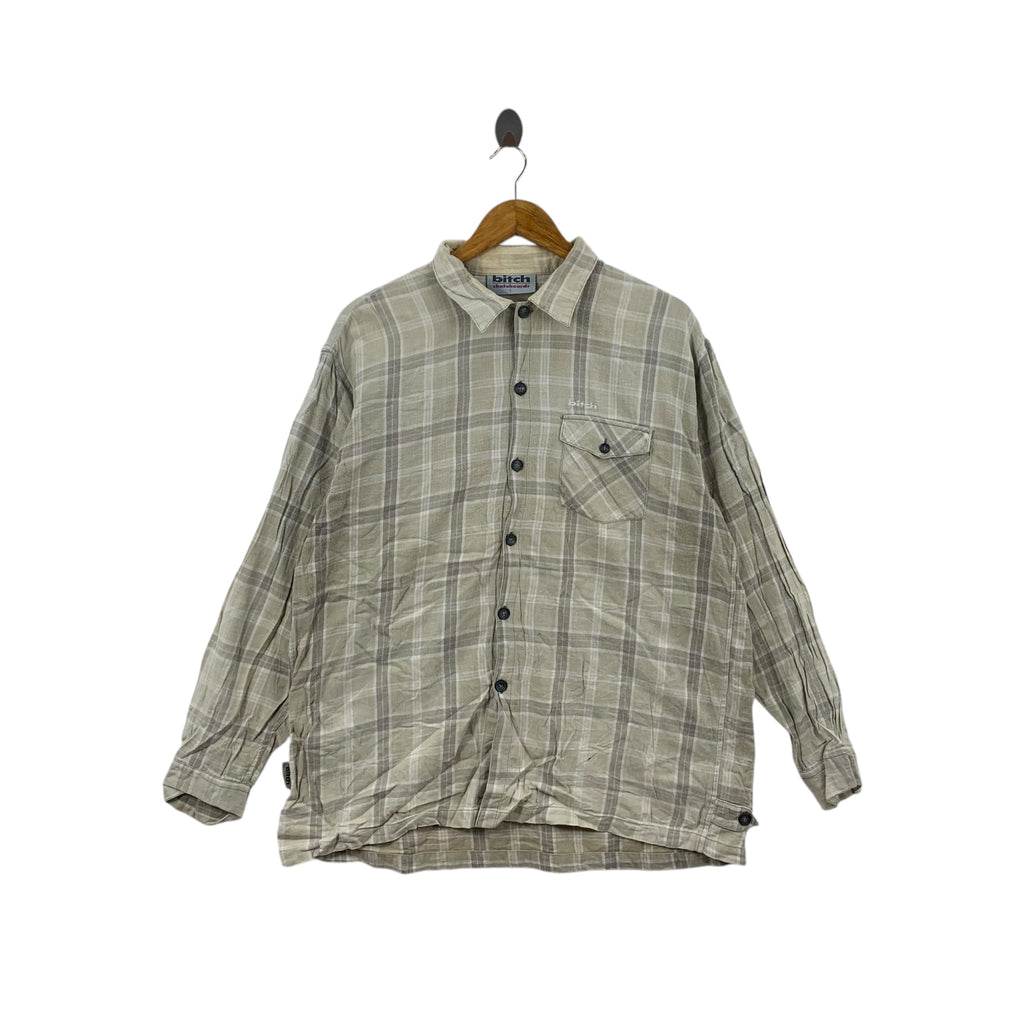 Vintage 90’ BITCH SKATEBOARDS Tartan Button Up Tee Shirt Top Casual Plaids Checks