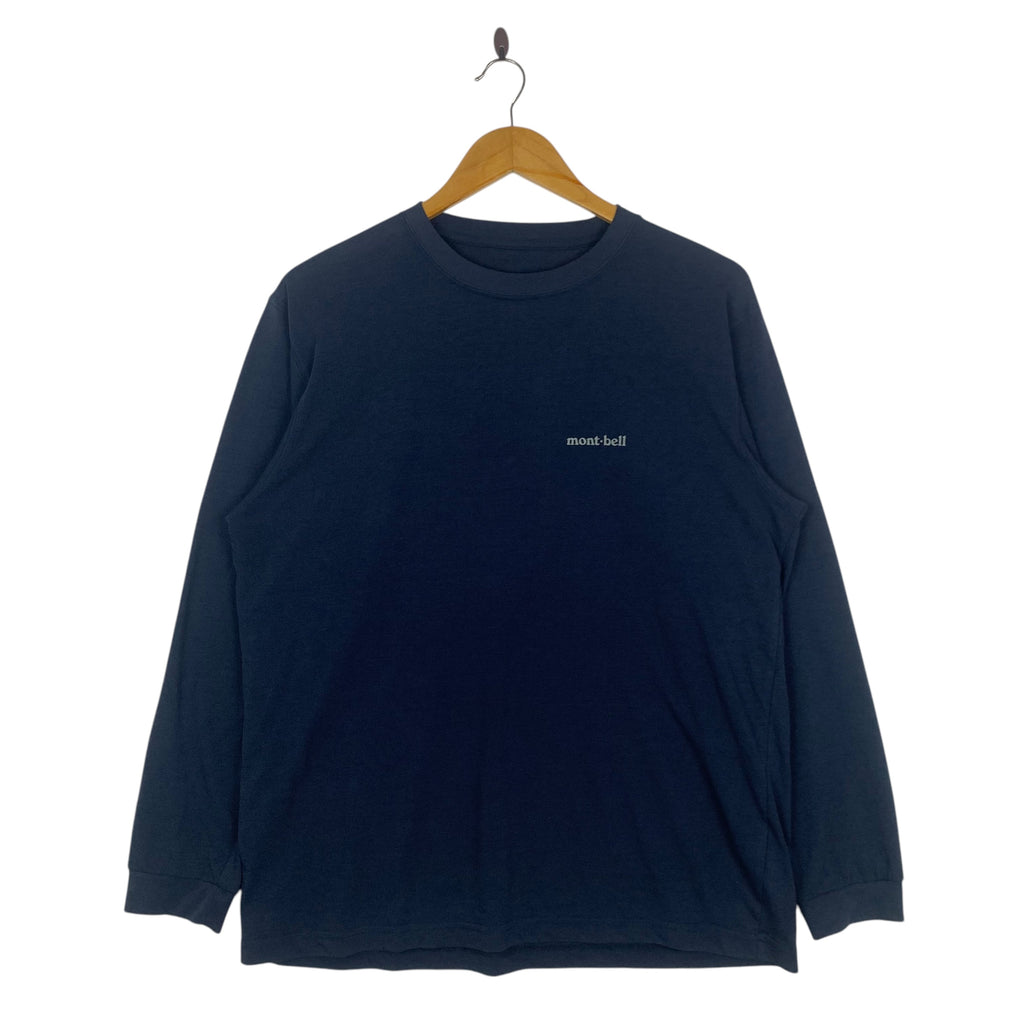 Vintage MONTBELL OUTDOOR Reflective Logo Tee Shirt Long Sleeve Blue Plain