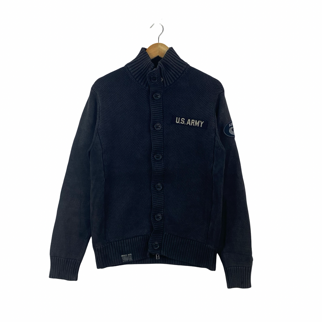 AVIREX U.S ARMY  Military Knit Cardigan Sweater Button Up Shawl Collar