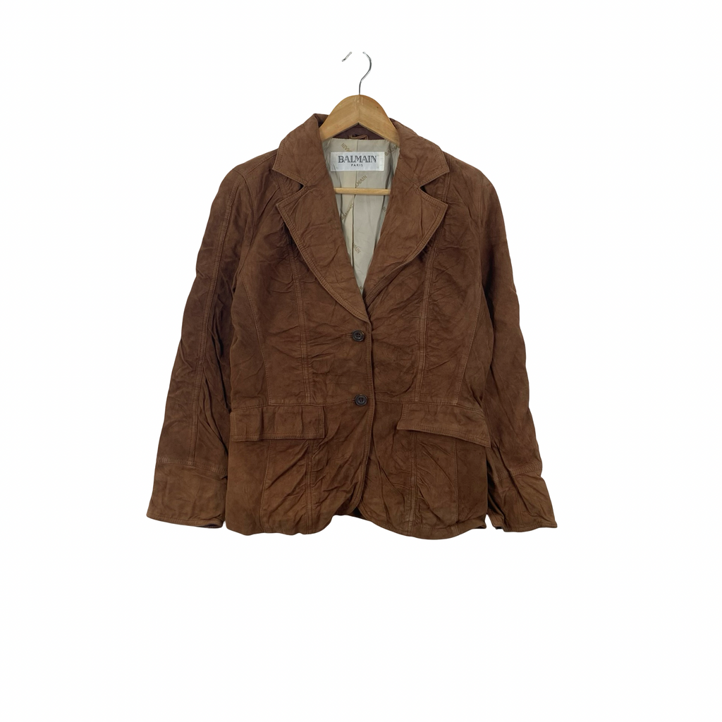 BALMAIN PARIS Genuine Leather Blazer Jacket Luxury Designer Tailored Button Coat