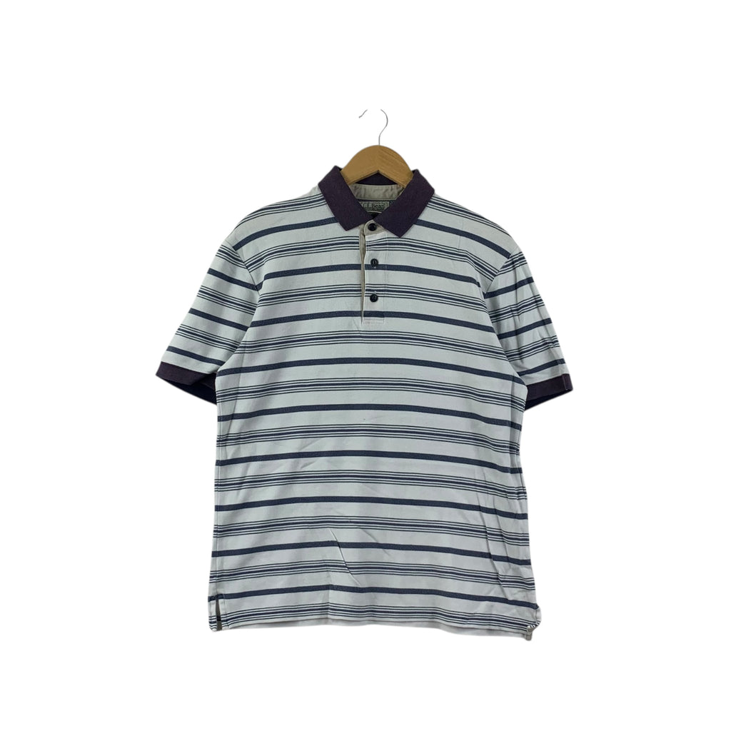 L.L. BEAN USA Casco Bay Collection Stripes Polo Tee Shirt Ringer Short Sleeve