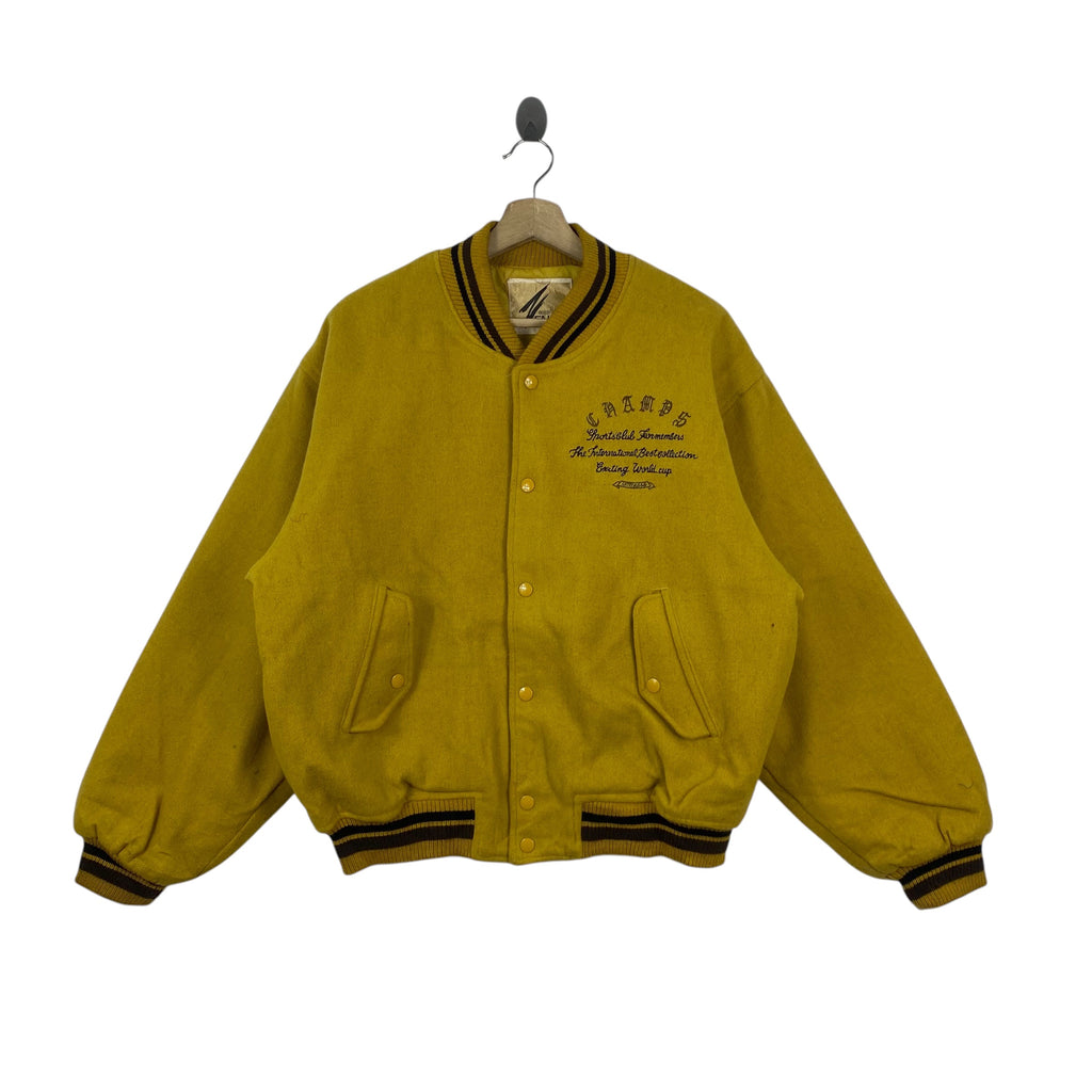 Vintage ENO Varsity Bomber Jacket College Letterman Style Embroidered Champs Button Up