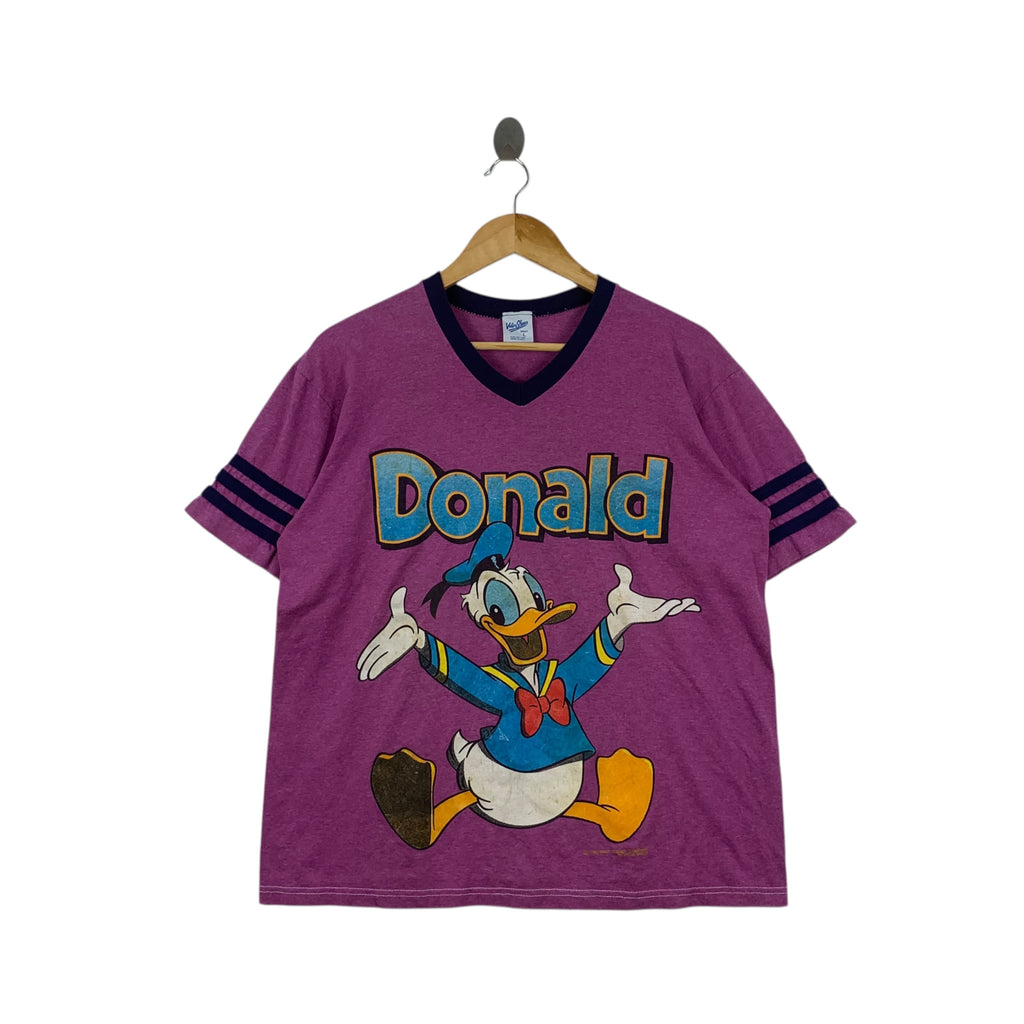 Vintage 90’ VELVA SHEEN DISNEY Donald Duck Tee Shirt Top V Neck Cartoon