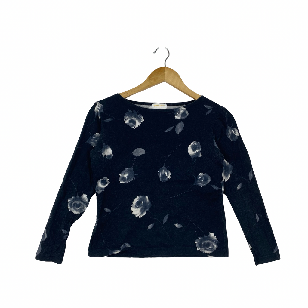 Vintage OTTO Collection Floral Long Sleeve Top Rose Print Casual Blouse Stretch