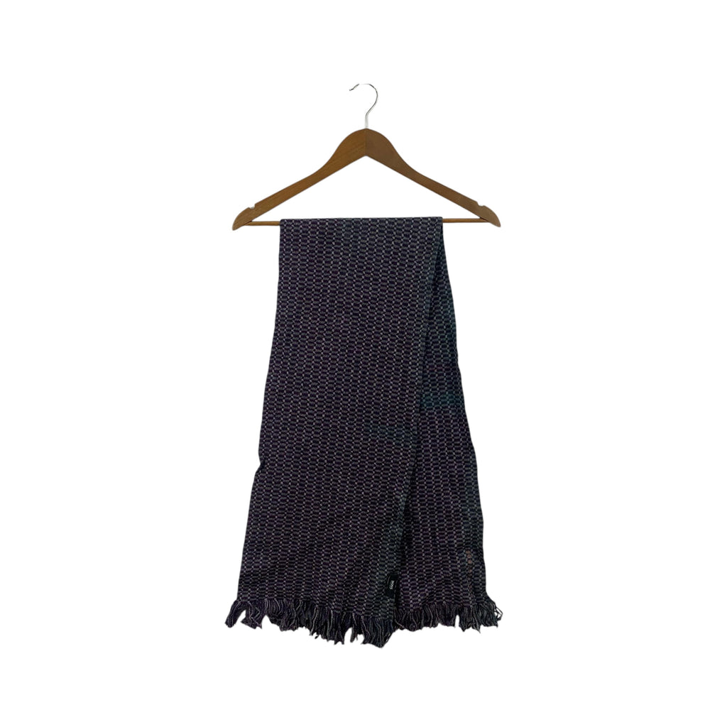 Vintage HUGO BOSS Plaid Checks Monogram Muffler Scarf Shawl Fringes