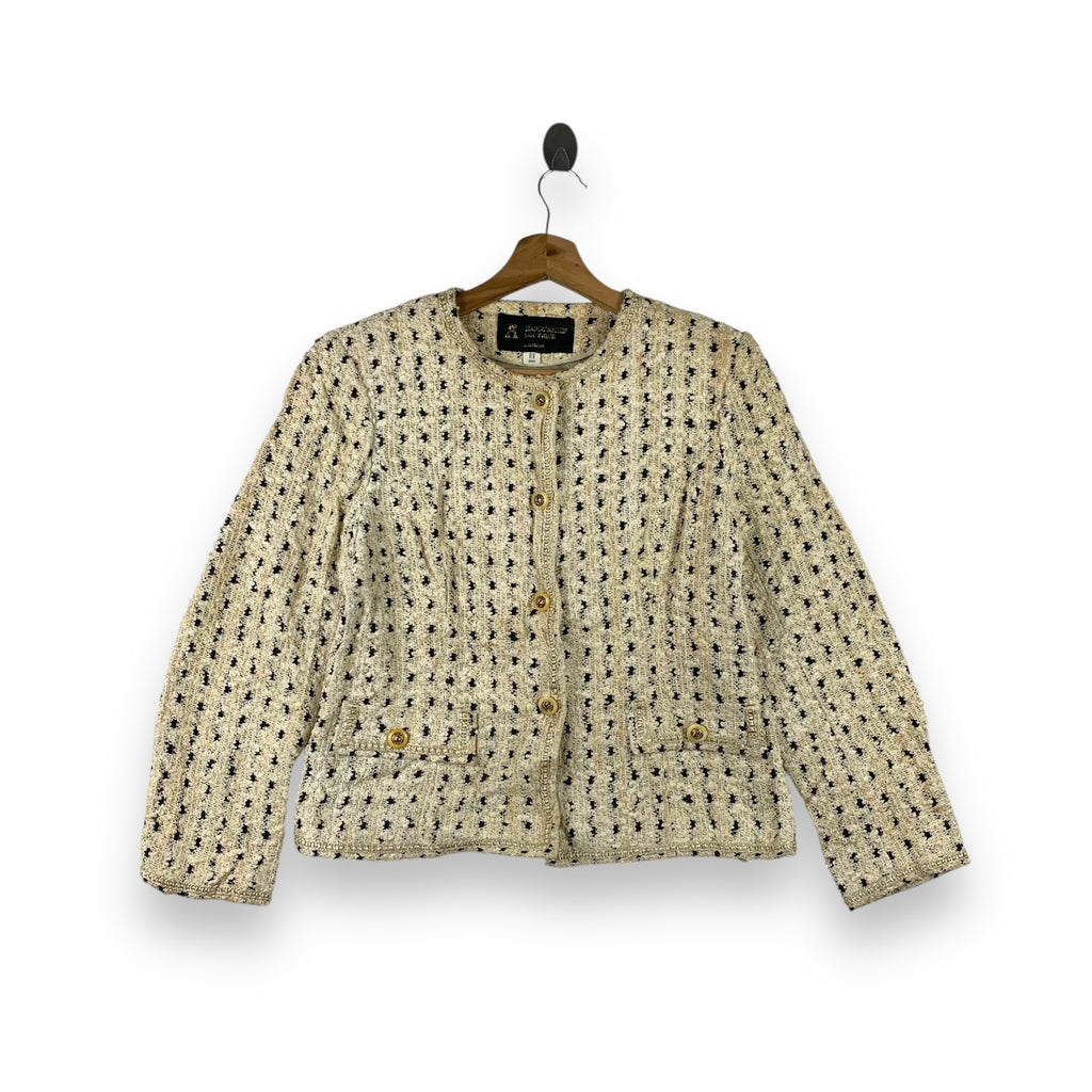 Vintage HARDY AMIES BOUTIQUE LONDON Tweed Boucle Blazer Elegant Classic Coat Gold Button