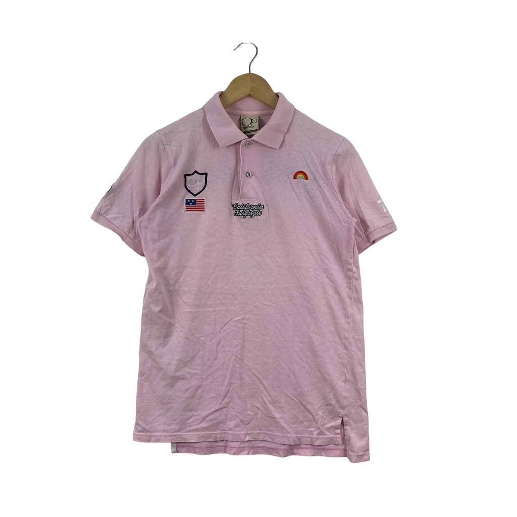 Vintage OP SUNWEAR CALIFORNIA 1972 Polo Shirt Embroidered Patch Logo Rainbow Casual Surf Style