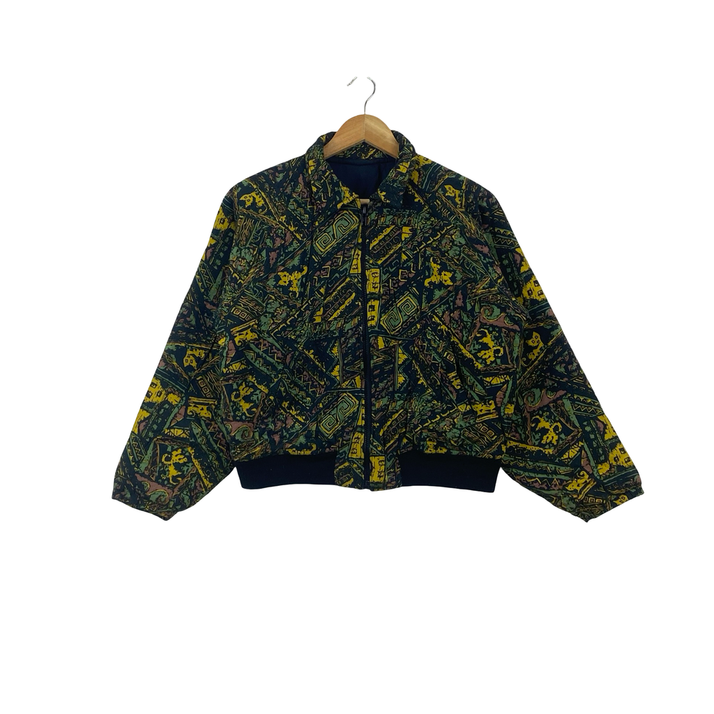 Vintage 80s CROPPED Abstract Tribal Pattern Bomber Jacket Full Zip