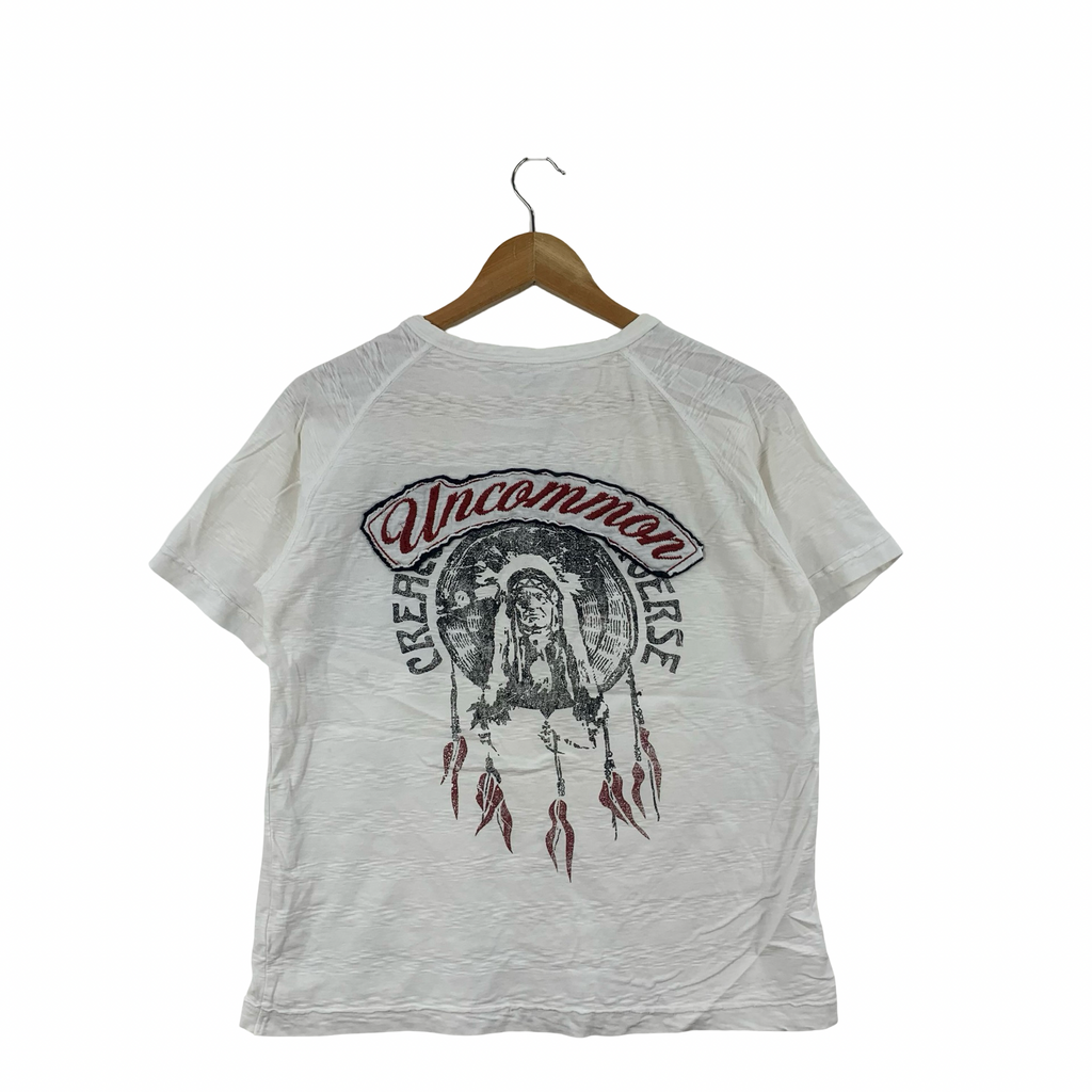 LOCK HEAVEN Uncommon Creative Universe Native American Chief Distressed Tee Shirt Top Henley
