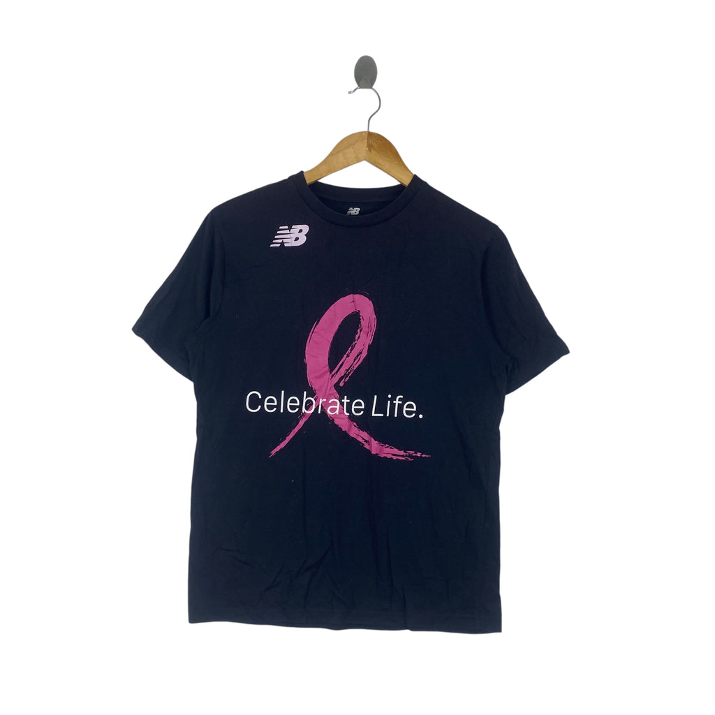 NEW BALANCE Celebrate Life Ribbon Graphic Print Black Short Sleeve Tee Shirt