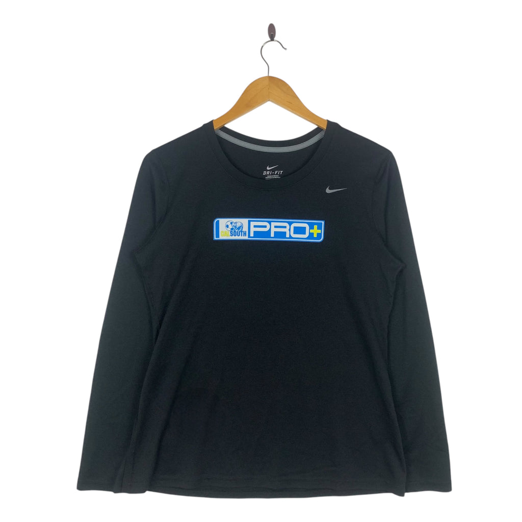 NIKE DRI-FIT Soccer Pro Logo California South Region Tee Shirt Athletic Top Black Long Sleeve