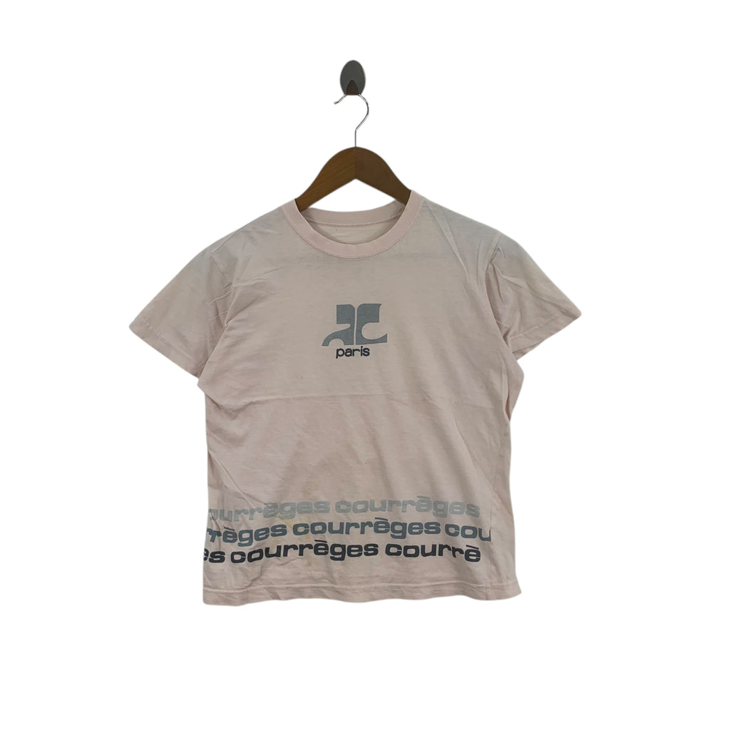 Vintage COURREGES PARIS Center Logo Pink Tee Shirt Top French Designer