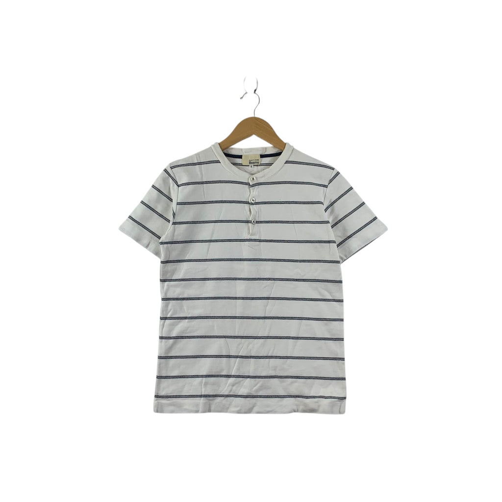 Vintage BEAMS PLUS JAPAN Collection Henley Tee Shirt Top Stripes Short Sleeve