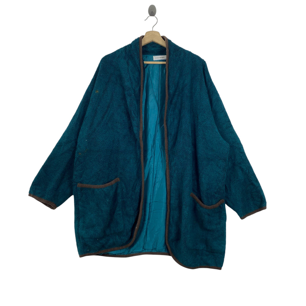 Vintage YVES SAINT LAURENT Teddy Fleece Robe Cardigan Jacket Oversized Loungewear