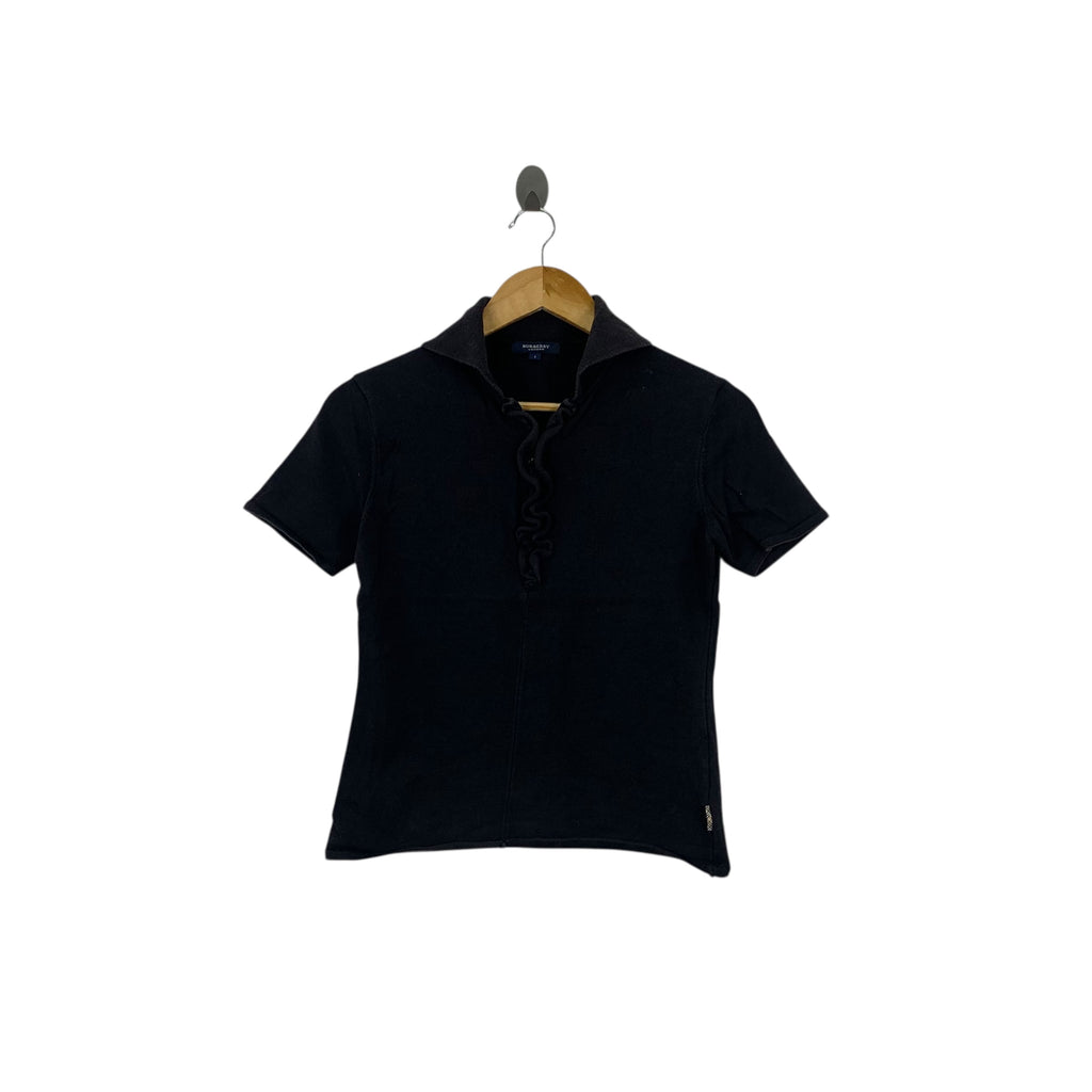 Vintage BURBERRY LONDON Ruffled Placket Polo Tee Shirt Top Nova Checks