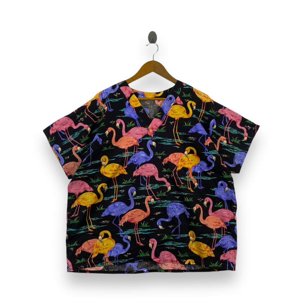 COLORFUL FLAMINGO PRINT Scrub Top Unisex V-Neck Tee Shirt