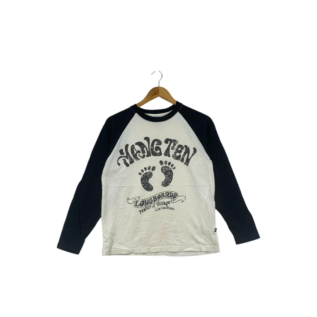 Vintage HANG TEN LONGBOARD Hawaii Tee Shirt Top Raglan Long Sleeve