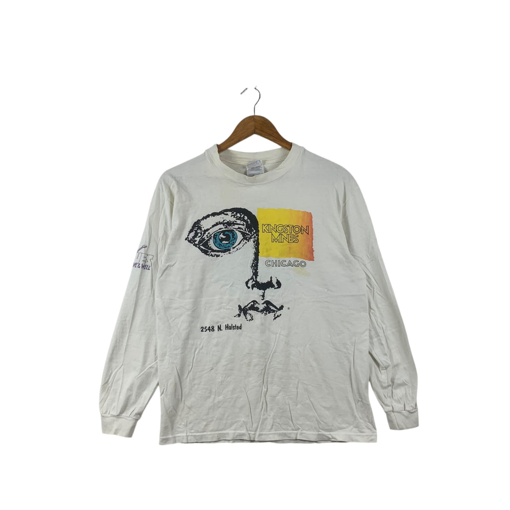 Vintage 90’ KINGSTON MINES CHICAGO Blues Club Jazz Tee Shirt Top Center Alley Artwork
