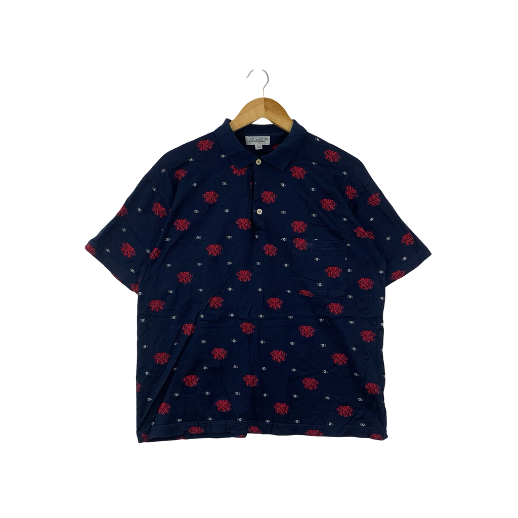 Vintage ARNOLD PALMER Made In Italy Collection Crest AOP Polo Tee Shirt Top Over Print Golf