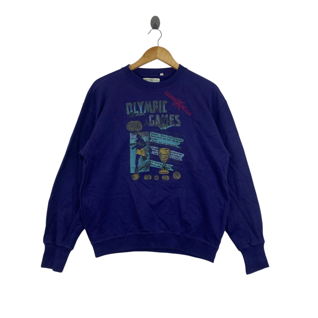 Vintage GIANNI MORALO Olympic Games Graphic Sweatshirt Crewneck Pullover Designer Retro Sportswear Style Collectible