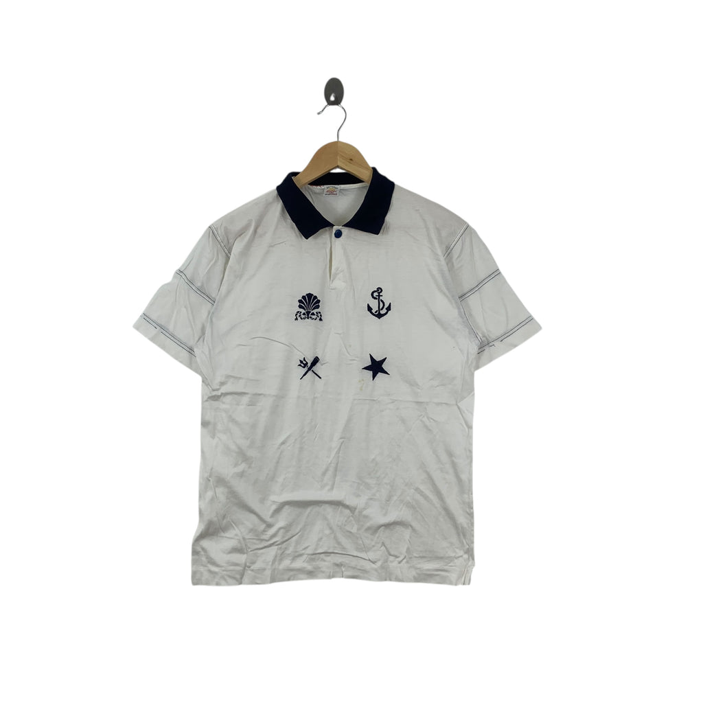 Vintage BRUNO NALDI SEA Naval Made In Italy Polo Tee Shirt Top Mako Cotton