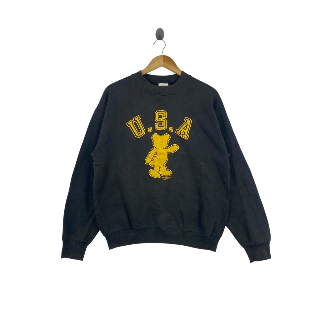 Vintage SHADOW BEAR USA Graphic Sweatshirt Streetwear Teddy Bear Crewneck Retro Casual Pullover