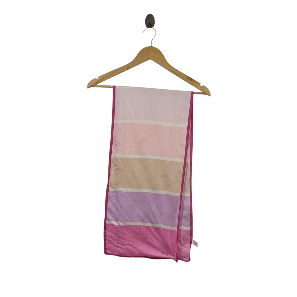 Vintage BALMAIN PARIS Soft Pink Stripe Silk Scarf Shawl Neckerchief