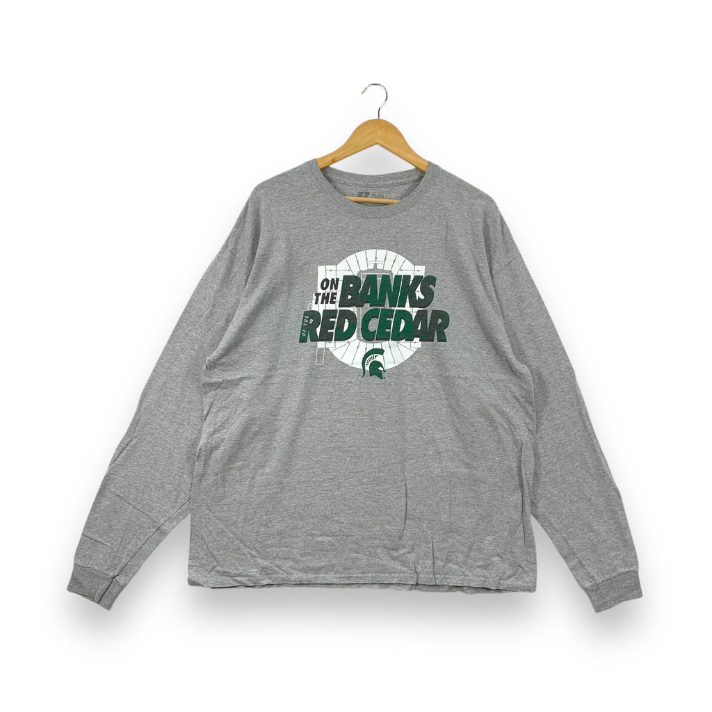 MICHIGAN STATE On The Banks Of The Res Cedar Tee Shirt Long Sleeve  Russell Athletic Gray
