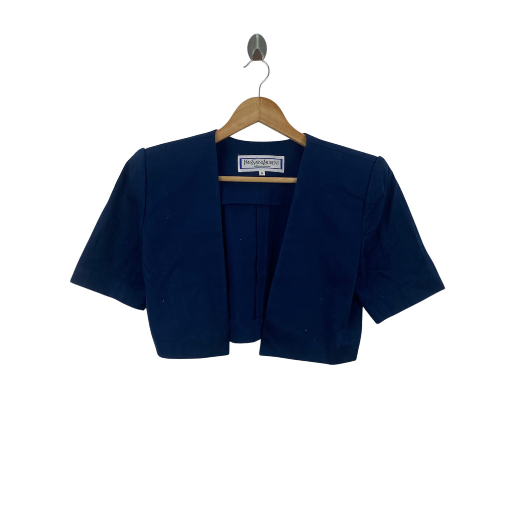 Vintage YVES SAINT LAURENT Diffusion Femmes Cropped Open Front Short Sleeve Jacket