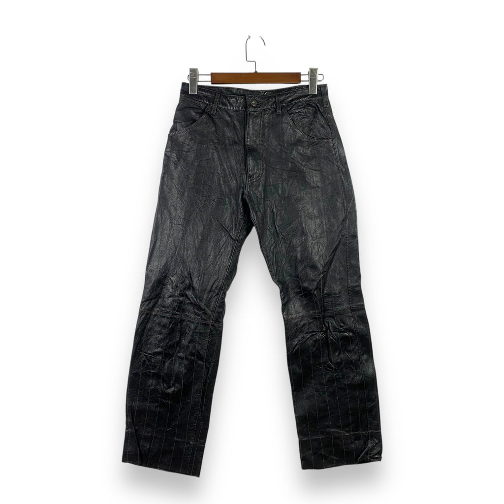 Vintage BIQLIDUE MOTORCYCLE PUNK Made In Japan Black Leather Pants Genuine Lambskin