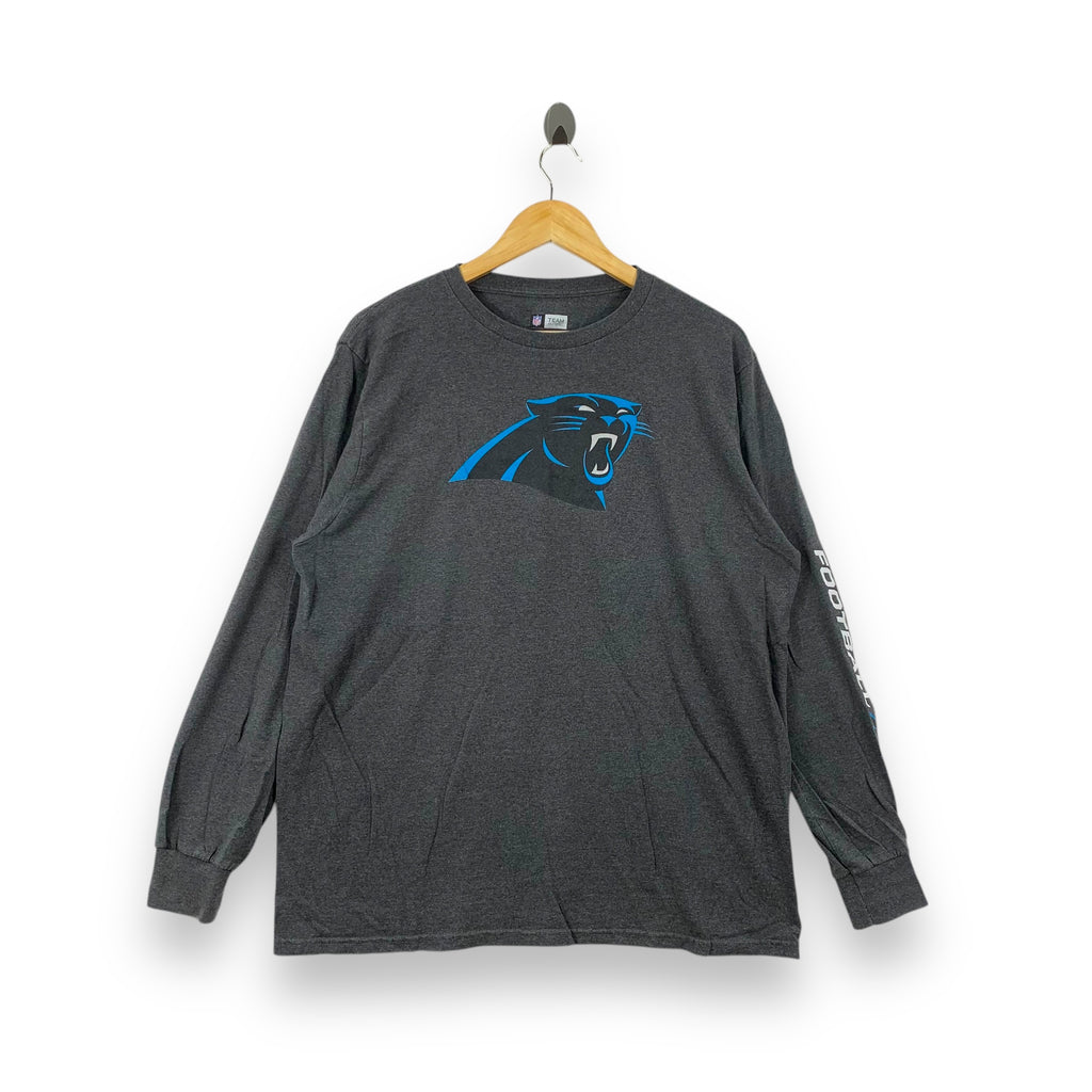 CAROLINA PANTHERS NFL Team Apparel Long Sleeve Tee Shirt Charcoal Grey Football Sleeve Print