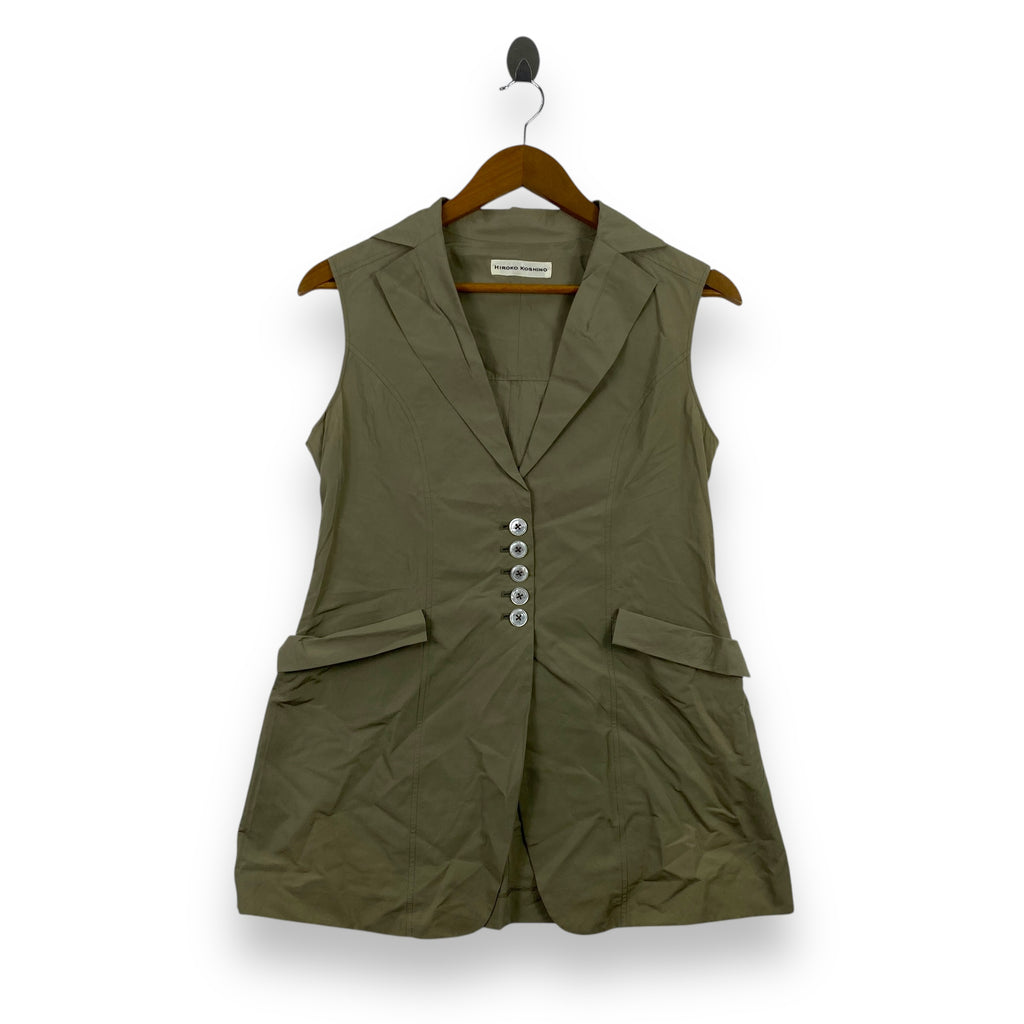 Vintage HIROKO KOSHINO JAPAN Olive Green Sleeveless Blazer