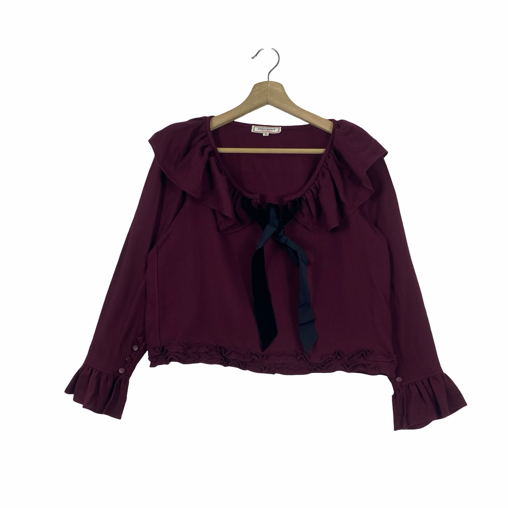 Vintage YVES SAINT LAURENT Ruffle Blouse With Black Velvet Bow Tie Long Sleeve Victorian
