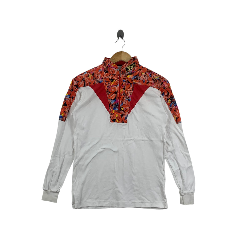 Vintage PRO SLIDER FLORAL Half Zipper Sweater Tee Shirt Top Long Sleeve