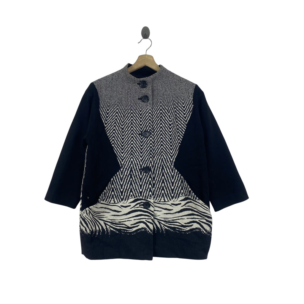 Vintage COCO DE MER Marimuzza 9AR Abstract Geometric Patterned Sleeve Button Front Jacket Blazer Coat